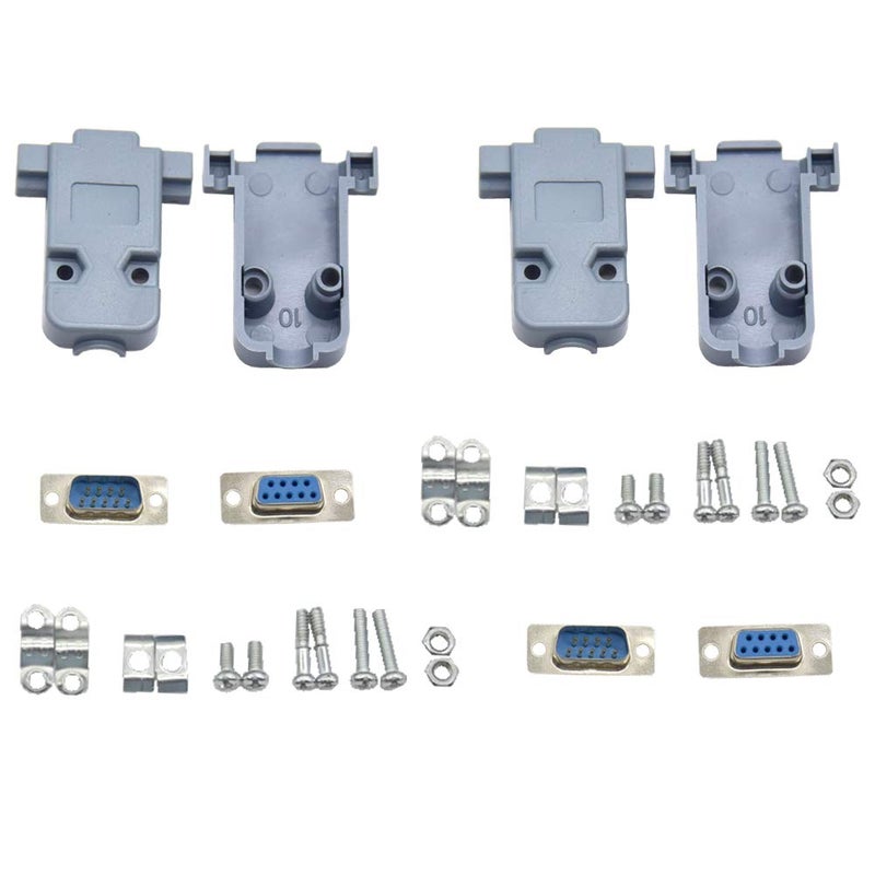 Yosawa 10-Pack Solder Type Connectors, DB9 9 Pin Female to Male (5 Male + 5 Female) + 10Set Gray Plastic Hoods Complete Set of Crimp Connector Assortment Kit-Pc Accessories - Image 2